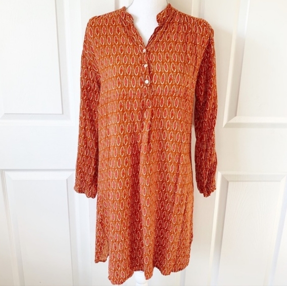 Rock Flower Paper Orange Indian Print Tunic Top - Picture 3 of 9
